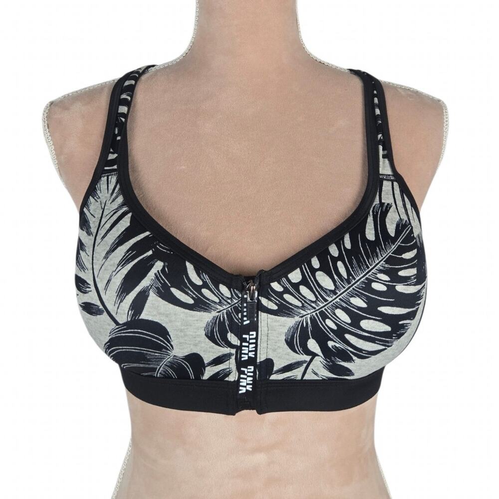 PINK Victoria's Secret Ultimate Zip Front Push Up Sports Bra Tropical Black S